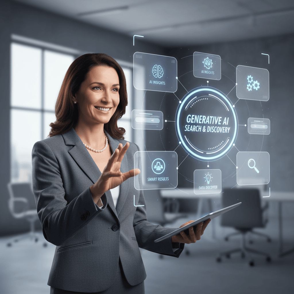 Professional showcasing AI search and discovery technology